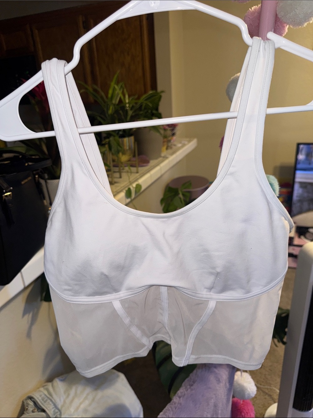 ALO Yoga White Scoop-Front Support mesh Bralette/crop top